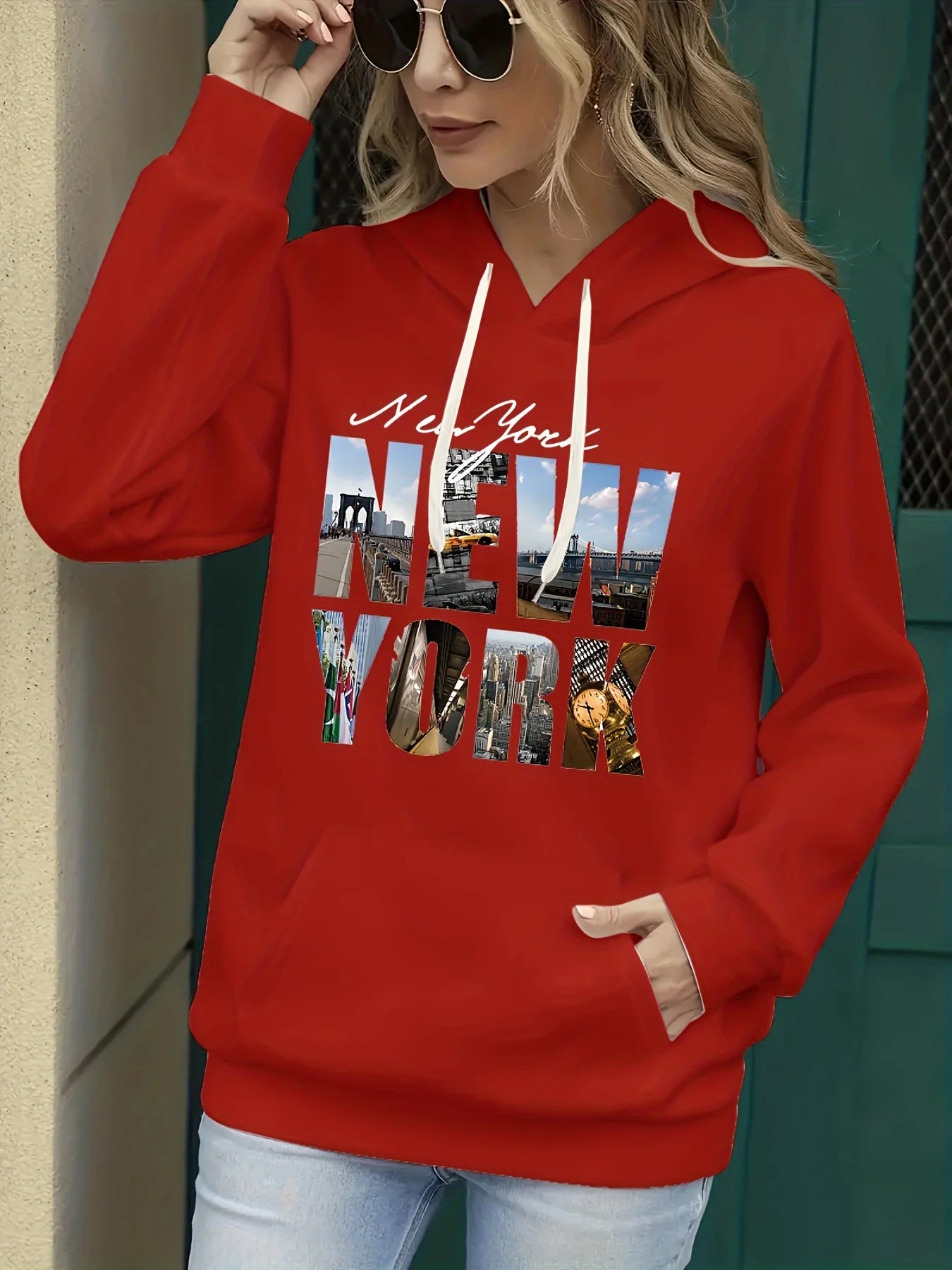 Women's autumn and winter warm and loose casual NOPE not today printed suede long sleeved hooded sweatshirt BAZAARHUBO