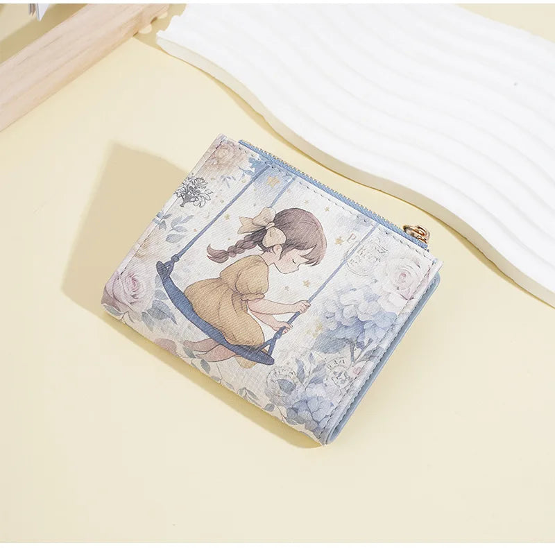 Baellerry Cute Cartoon Girl Wallet PU Leather Card Holder Coin Purse Photo Album for Students Birthday Gift for Daughters
