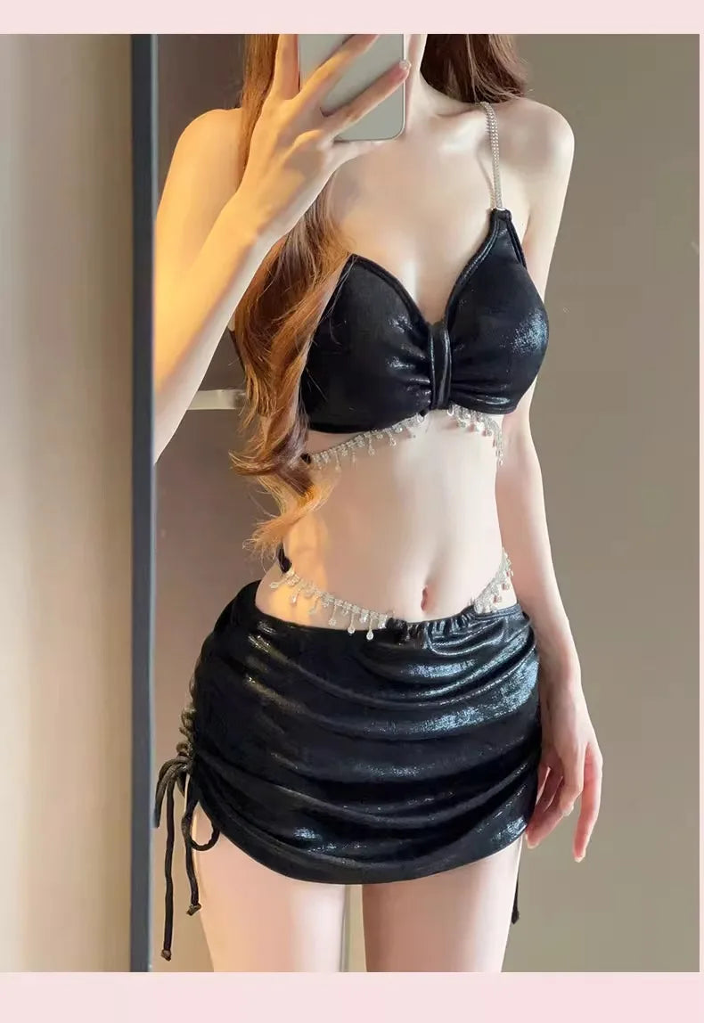 Sexy Bikini Swimsuit Women's Three-piece Set Diamond Photography Beach Vacation Hot Spring Swimming Costume 2023 New Arrival