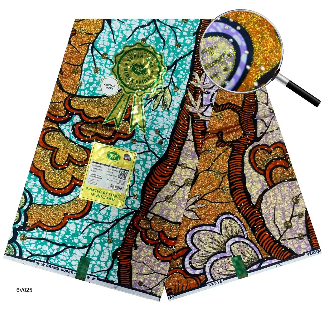 African Wax | Fabric Wax WIth Stones | Wax Block Fabrics For Women Dress, 6 Yards Wax Tissu