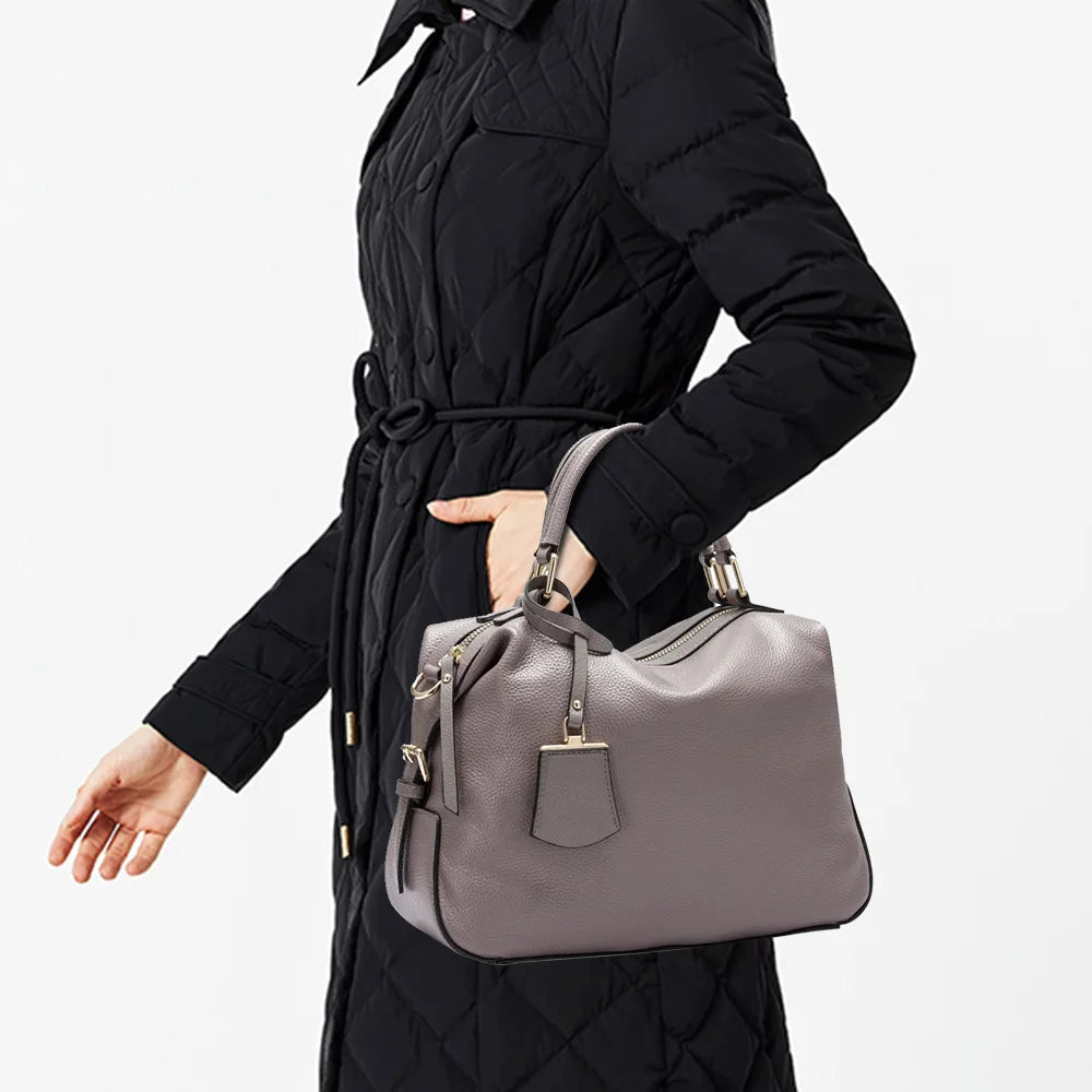 Zency Fashion 100% Genuine Leather Women's Tote Bag Boston Charm Crossbody Messenger Handbag Luxury Shoulder Purse for Females