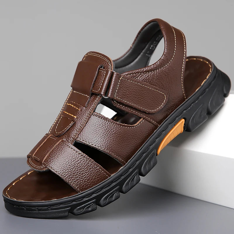 Men's Sandals Adjustable Solid Color Shoes Summer Casual Comfort with Durable Rubber Sole, Breathable PU for Outdoor Walking