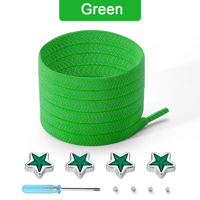 Star Diamond No Tie Shoelaces Colorful Rhinestone Metal Buckle Shoe Laces Flat Elastic Shoelace Kids Adult Sport Cute Shoestring