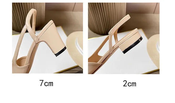2023Spring Autumn Fashion High Heels Sandals Women's Dress Square Toe Slingback Shoes Women's Color Block Back With Flat Sandals