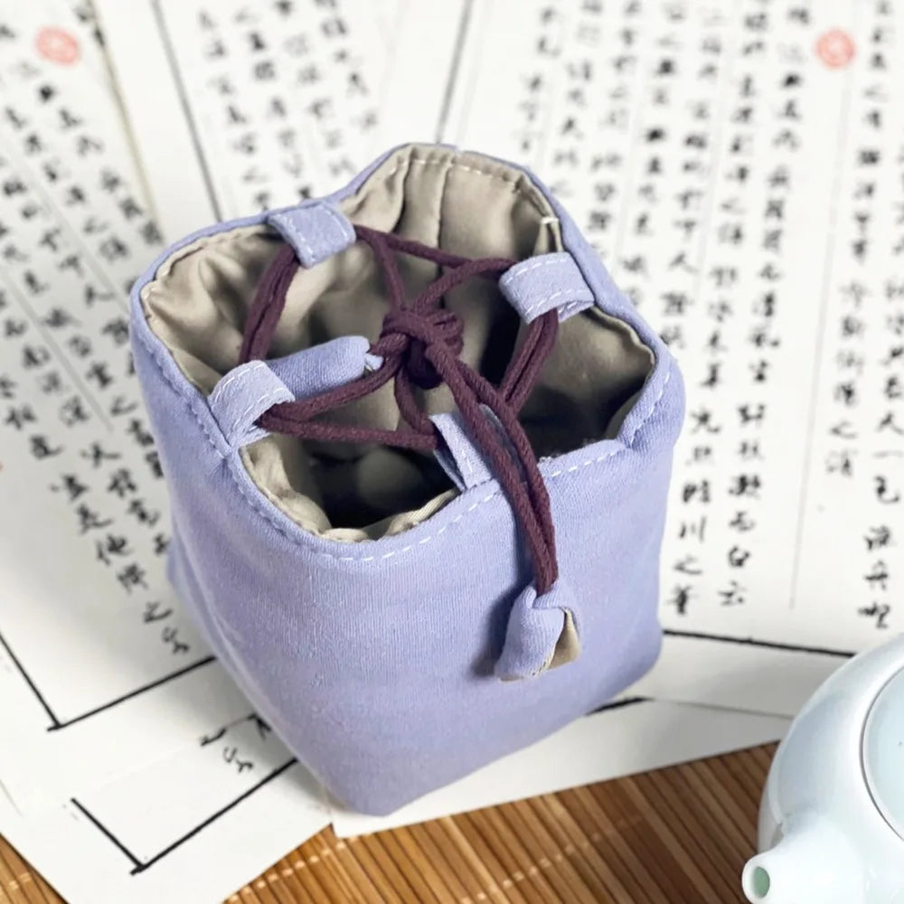 Chinese Style Tea Set Organizer Bag Embroidered Breakage-proof Teacup Drawstring Cloth Pouch Tea Ceremony Accessories