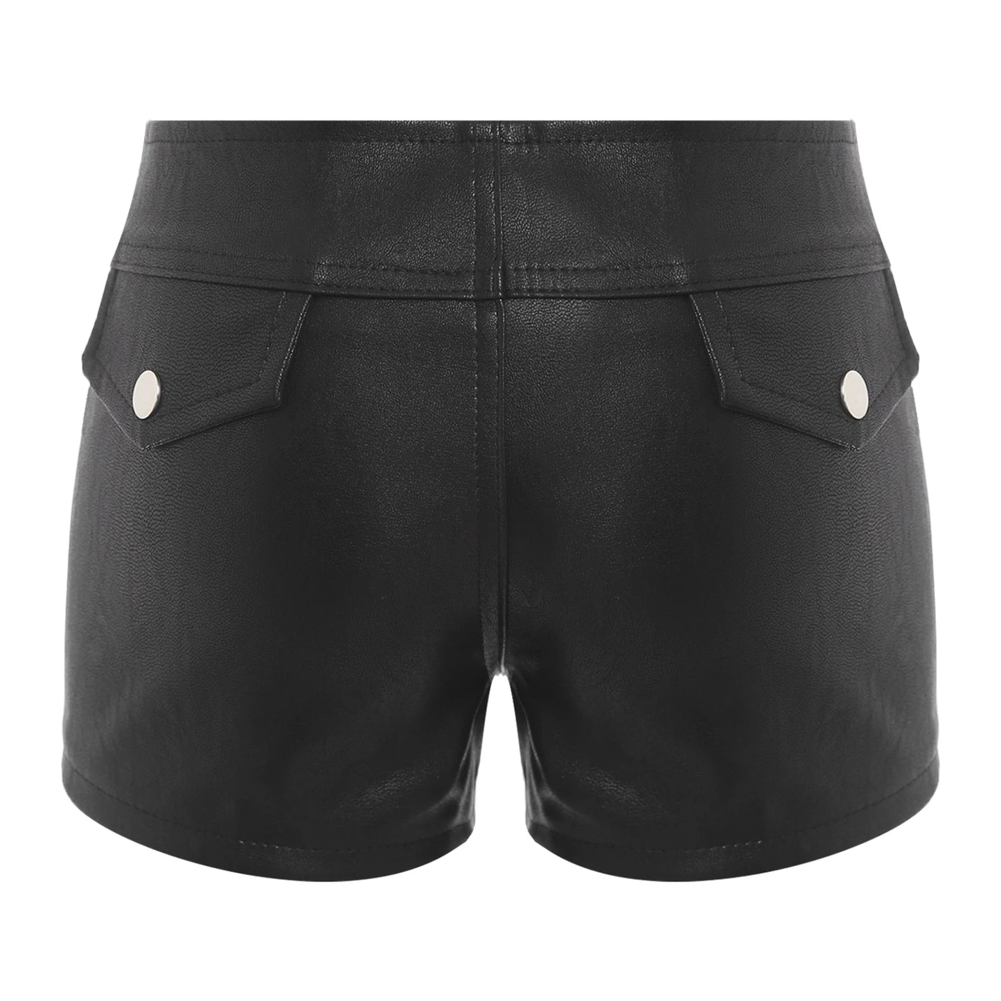 Womens Rivets And Belt PU Leather Hot Pants Hot Shorts Slim Fit Short Bottoms Club Rock Music Festival Costume