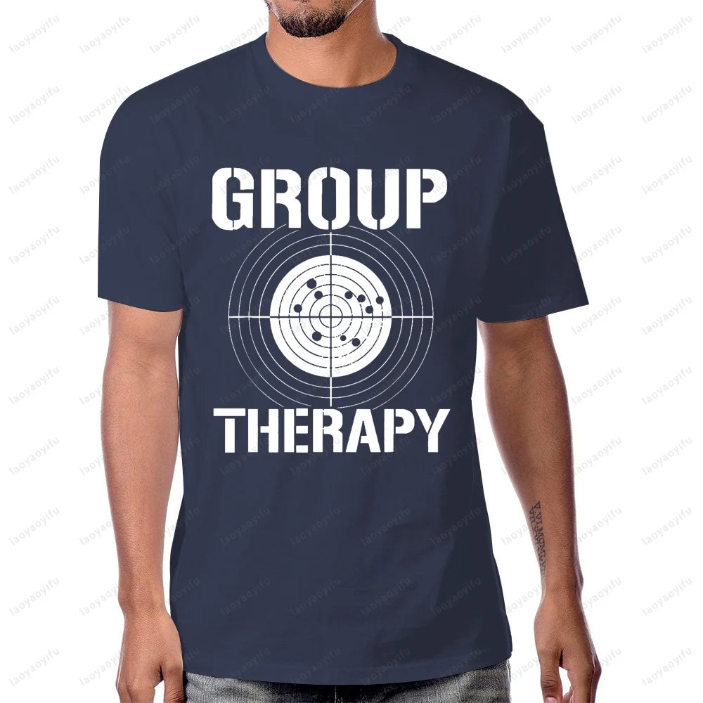 Group Therapy Shooting  Funny Gun Graphic T-Shirt Casual Fashion Loose Harajuku Man Tshirt Hip Hop Summer Short Sleeve Women Tee