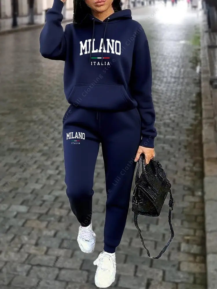 Milano Women Tracksuit Set Hoodie Sweatshirt Sweatpants Two Piece Autumn Winter