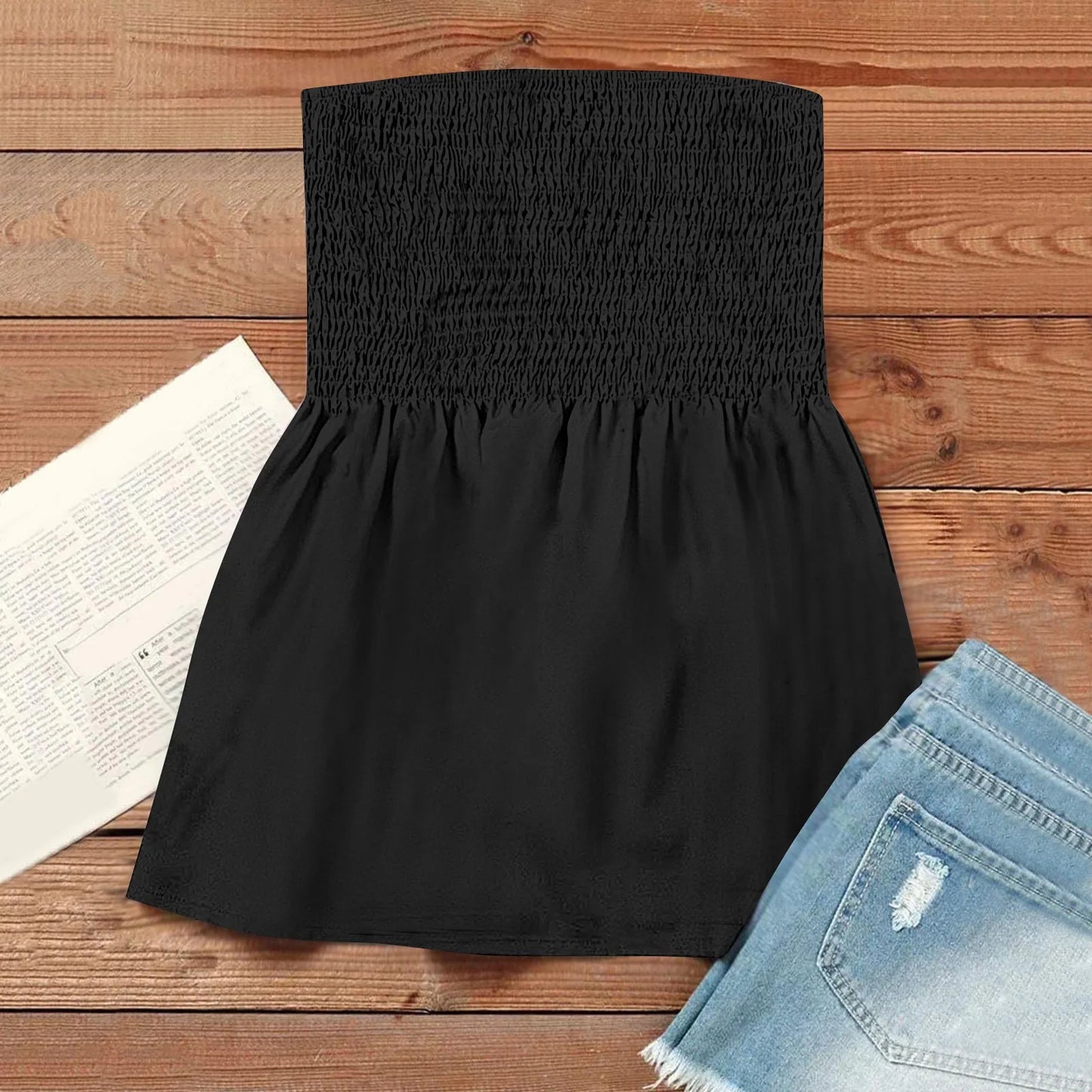 Sexy Streetwear Tops 2024 New Summer Sexy Backless Strapless Beach Top Female Chic Solid Color Korean Style Pleated Tube Top