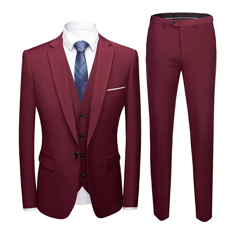 Elegant Suits For Men Wedding 3 Pieces 2 Set  Fashion Classic Full Jackets Vest Pants Blazers Outfit 2024 Formal Costume