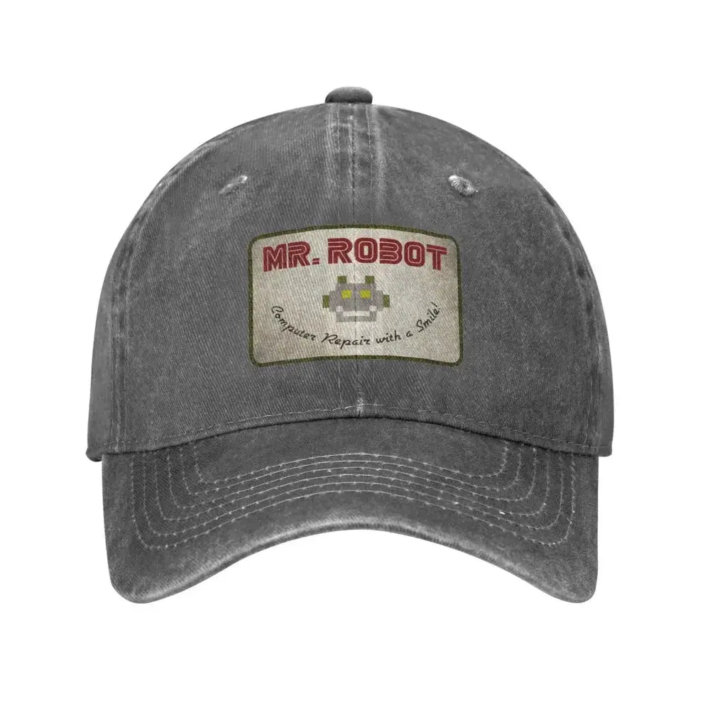 Computer with Sourires Anime Funny Mr Robot Custom Retro Cowboy Washed Baseball Caps for Men Denim Sun Hat Hip Hop Cap BAZAARHUBO
