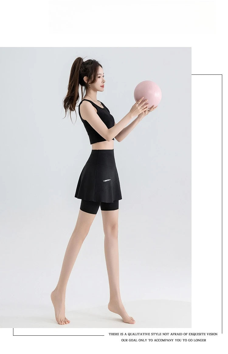 Fake Two Short Skirt Pants with Summer Pockets Crotch Half Skirt for Women High Waisted Oversized Quick Drying Sports Yoga Pants