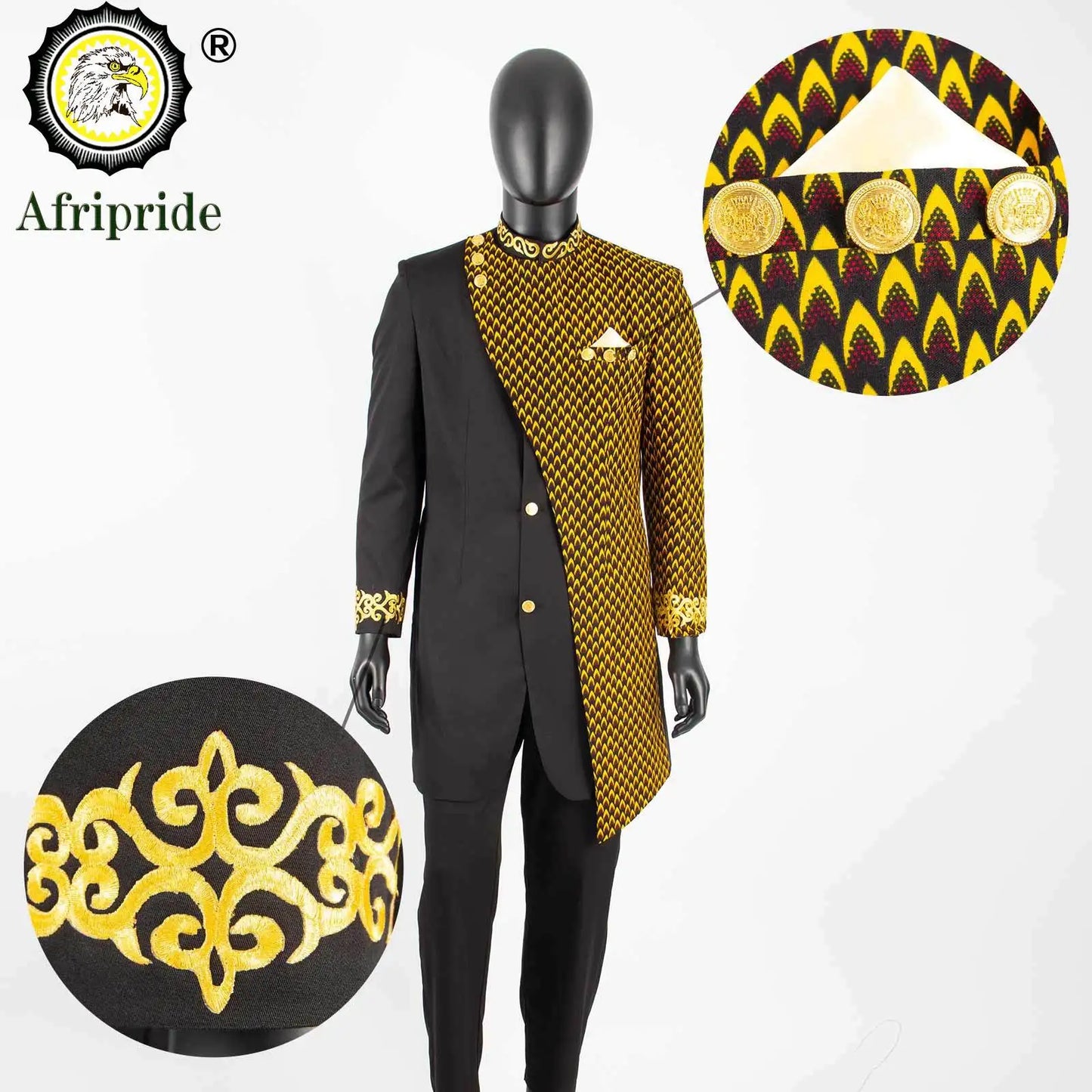 African Suits for Men Embroidery Print Blazer and Pants Set Business Dress Suit with Kerchief Party Wedding Evening A2316023