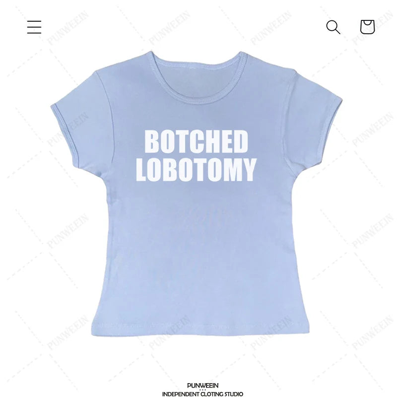 Botched Lobotomy Y2k Crop Tops 2000s Streetwear Harajuku Women T-shirt Short Sleeve Cropped Tees Fashion Cute Baby Tees E-girls