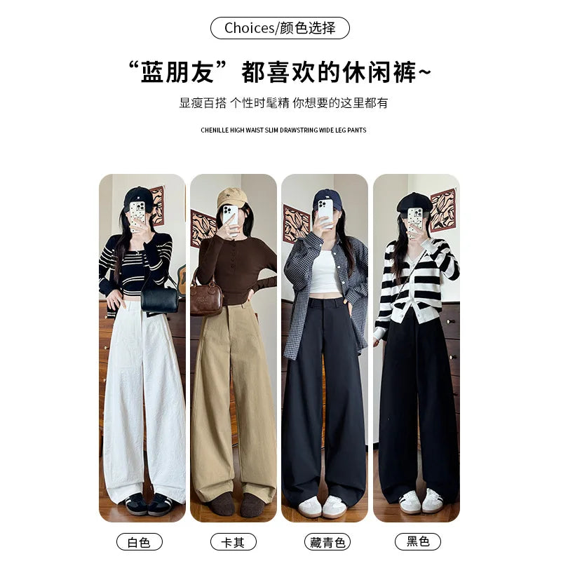 Suit Pants for Women Spring and Summer New Style Loose Slimming High-waisted Wide-leg Pants Casual Small American Scimitar Pants