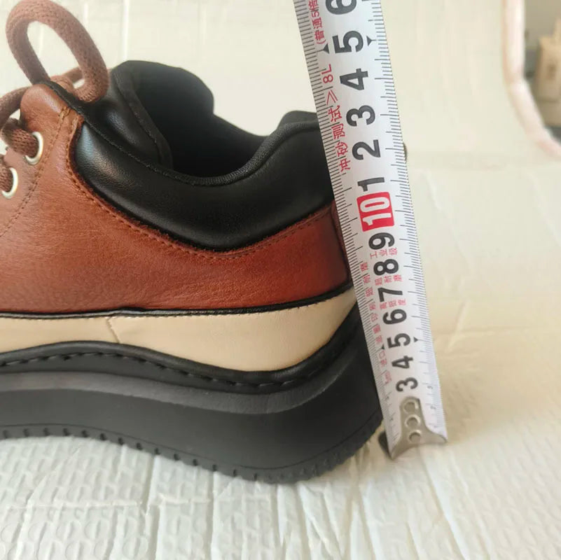 Myjyjz 4.5cm Cow Genuine Leather Women Spring Platform Wedge Flats Chunky Sneakers Lace Up Autumn Loafer Vulcanize Shoes Rubber