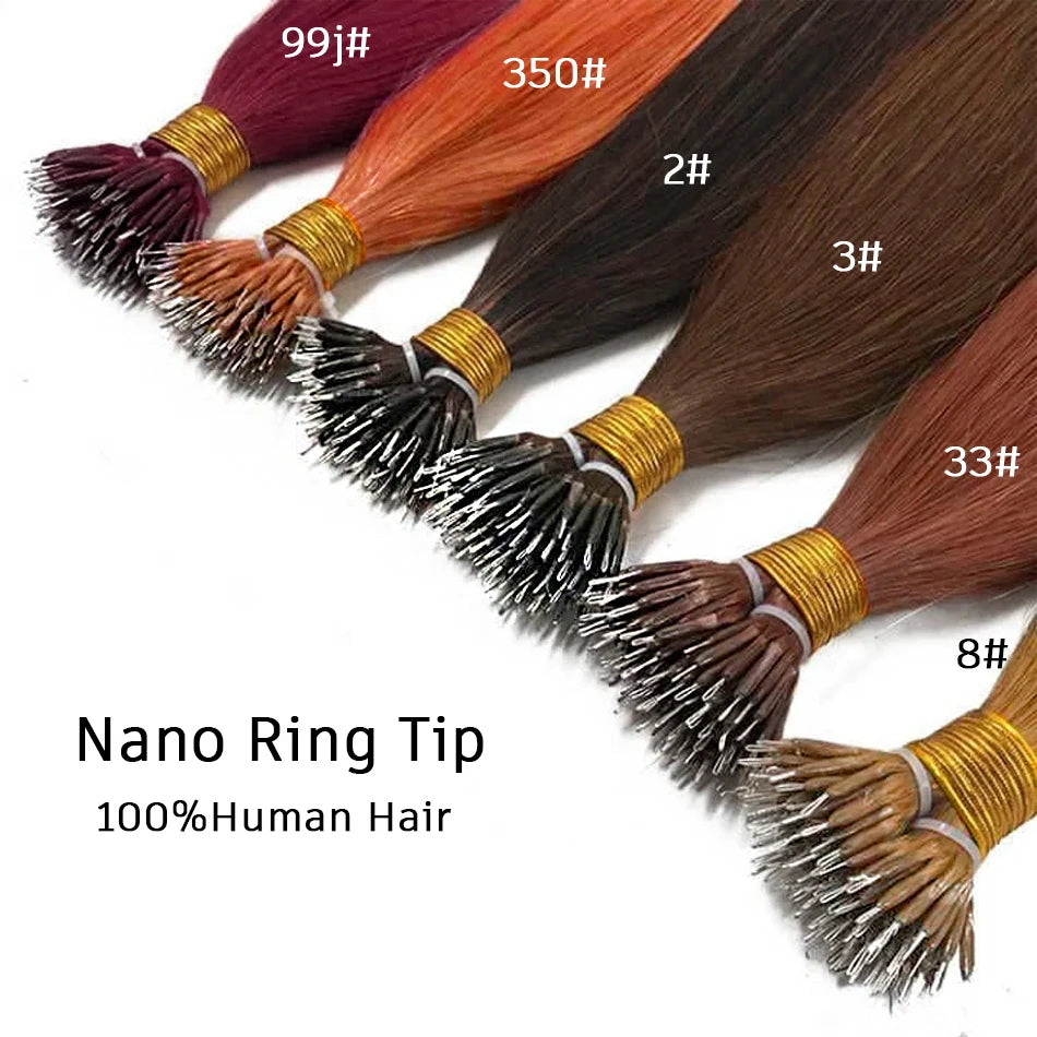 nano rings hair extension real human hair Invisible Mini Silicone Beads Black Brown Blonde Microlink 100% human Hair Extensions