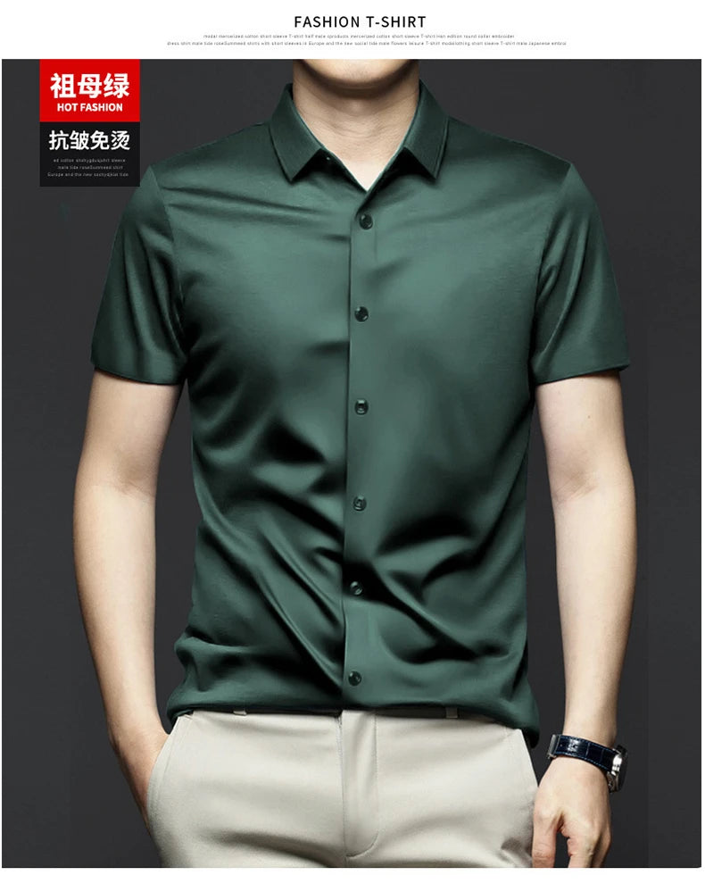 Men's 6XL Large High Quality Formal Shirts Short Sleeve Summer Clothing Non iron Business Casual ice Silk ice Feeling T-Shirts