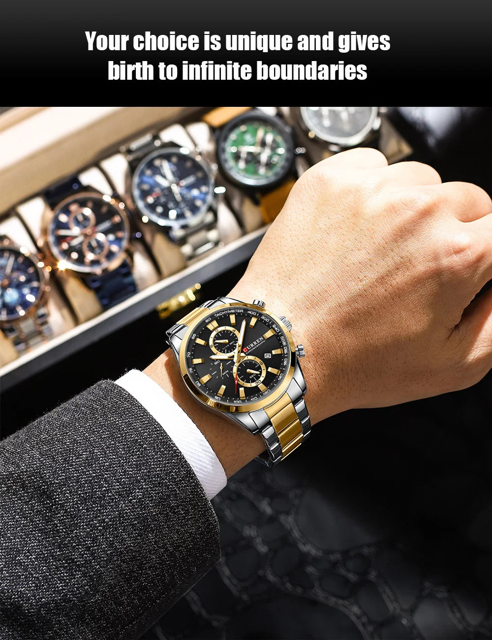 CURREN  New Sports Multifunction Stainless Steel Band Watches Fashion Brand Quartz Men's Wristwatches with Date