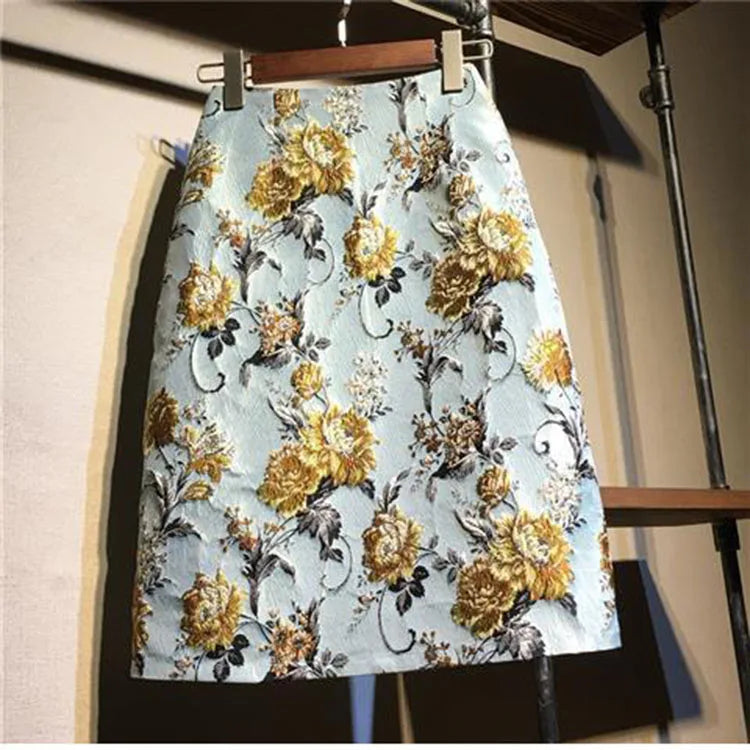 Autumn 2023 High Waist A-line Skirts Light Mature One Step Skirt Ladies Medium Length Retro Wrapped Hip Skirt Jacquard Skirt