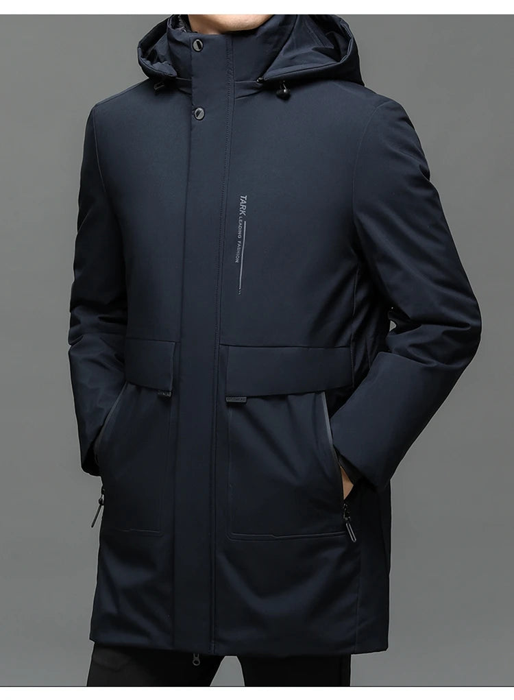 Business Men Thick Winter Big Hood Collar Warm Parka Waterproof Windproof NEW -40 Degrees Top Quality White Duck Down Jacket Men