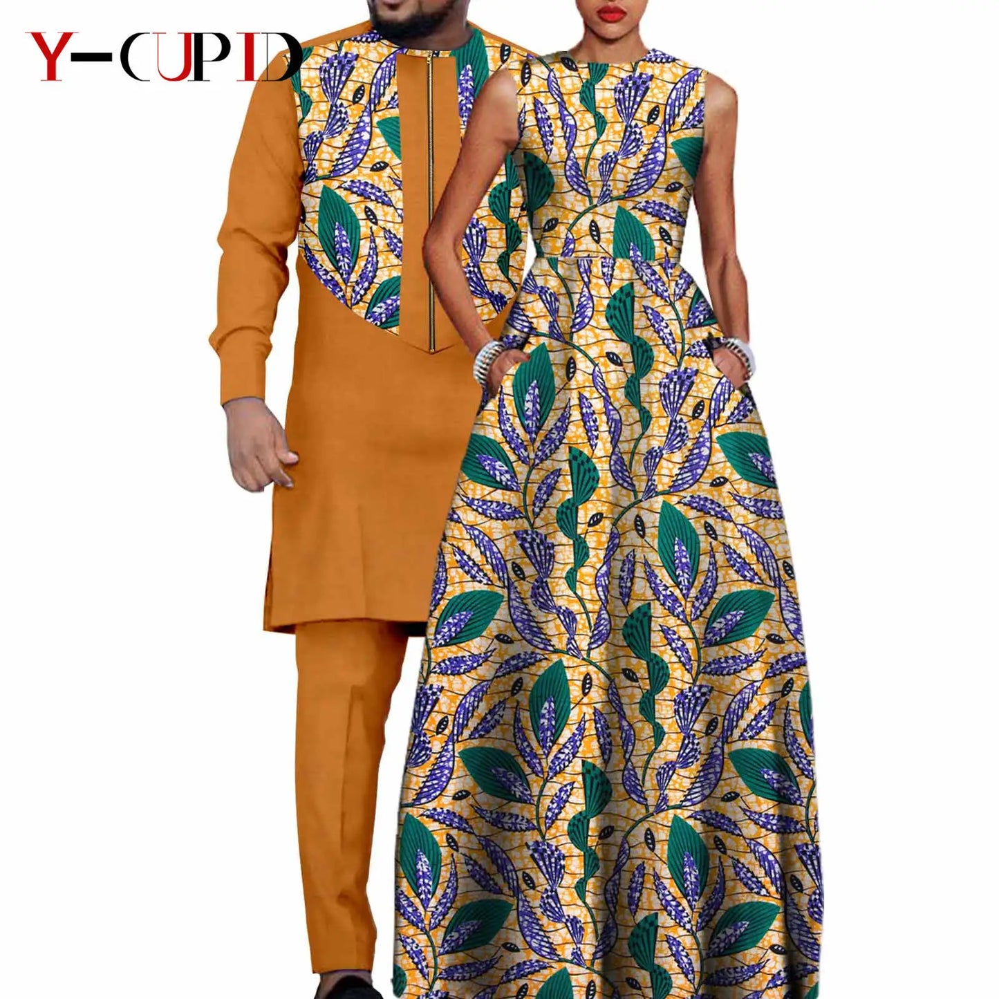 African Dresses for Women Matching Couple Outfits Bazin Riche Men Top and Pant Sets Dashiki Outwear for Party Vestidos Y23C067