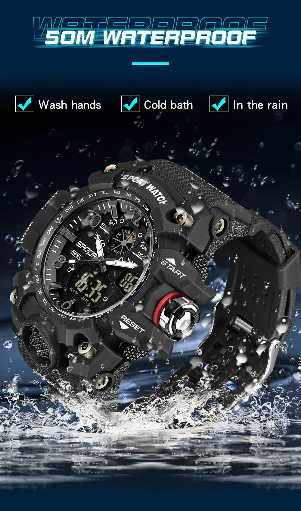 SANDA 3169 Top Brand Sports Men's Watches Military Quartz Watch Man Waterproof Wristwatch for Men Clock shock relogios masculino