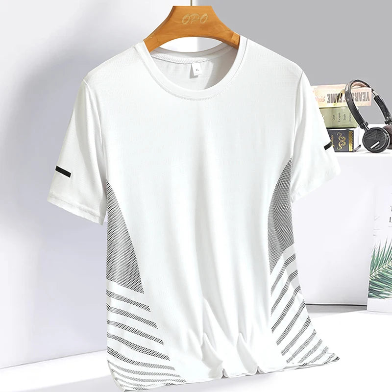 Summer ice silk short sleeved T-shirt for men and women, quick drying and breathable sports top, outdoor running duanT