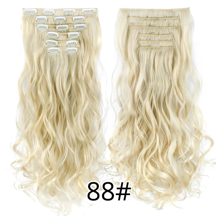 22 Inches Synthetic Long Straight Hairstyle 16 Clips 6Pcs/Set Hair Extensions Blonde Black Hairpieces Heat Resistant For Women