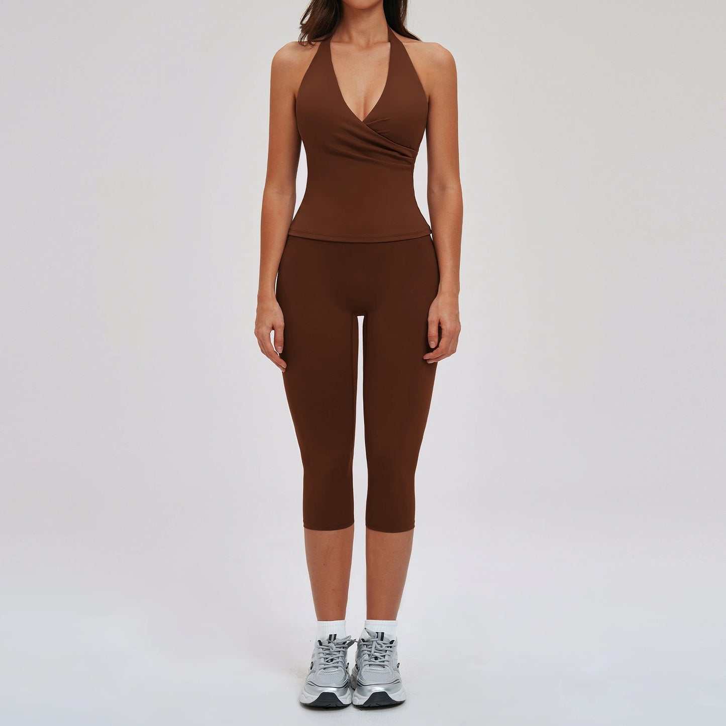 Sports Set 2 Pieces Yoga Set Sexy Women's Sports Set Quick Dry Fitness Set Gym Running Slim Capri Pants Leisure and Fashion Sets