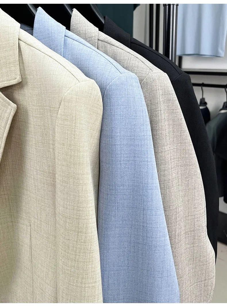Mens Linen Blend Suit Jacket Lightweight Smart Casual Blazer Summer Sun Protection Outerwear Coat Wedding Prom Vacation Beach