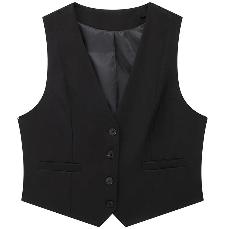 HXAO Short Vests For Women Sleeveless Blue Black White Khaki Waistcoat Women's Tailored Vest Solid Summer Vest Working Vest 2024