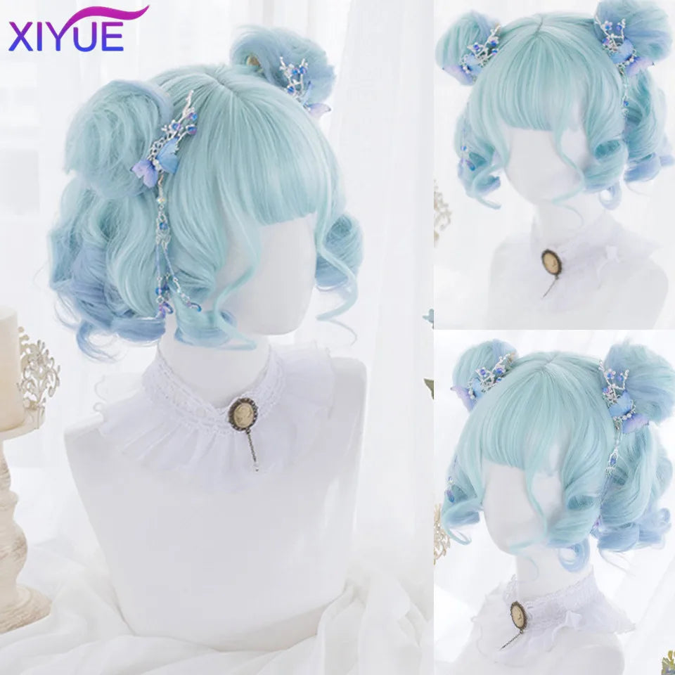 XIYUE Green Long Straight Synthetic Wigs for Women Natural Wave Wigs with Bangs Heat Resistant Cosplay Hair Halloween