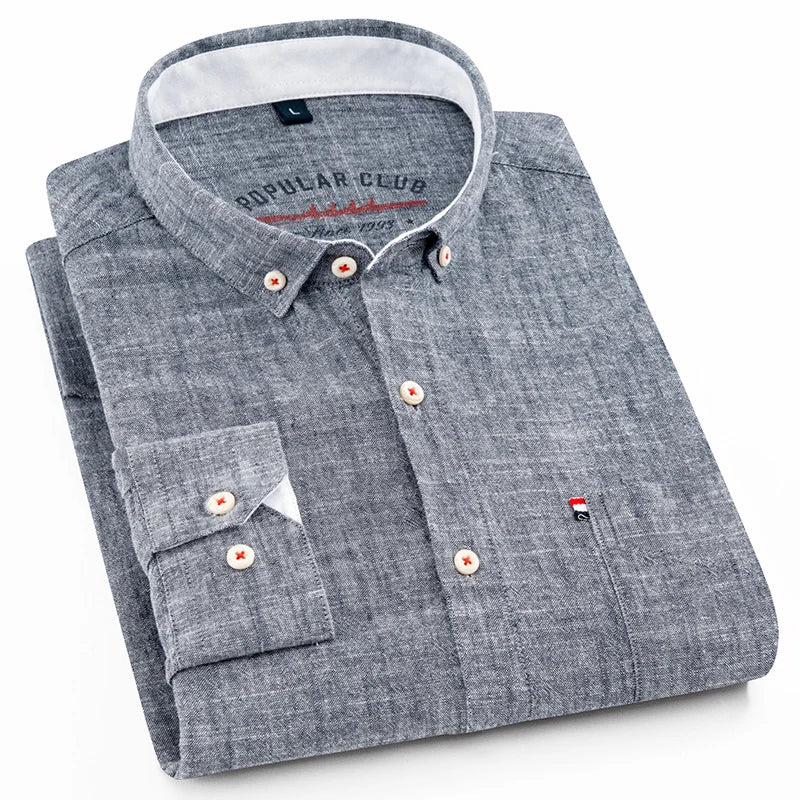 Shirt New Men's Fashion Solid Color Cotton Linen Everything Trend British Style Casual Business Formal Long-sleeved Shirt