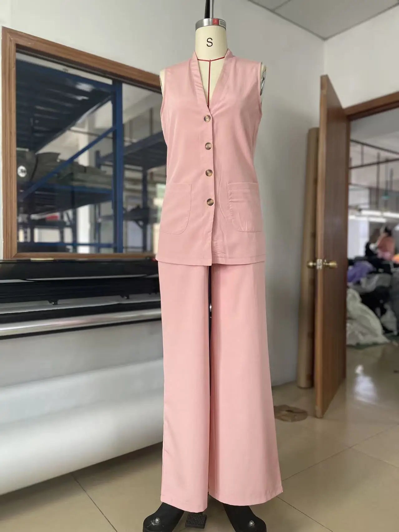 Outfits For Women 2 Piece Set Single-breasted Vest Pocket Solid Color Top Women Pocket Wide-leg Trousers Women's New Summer Suit