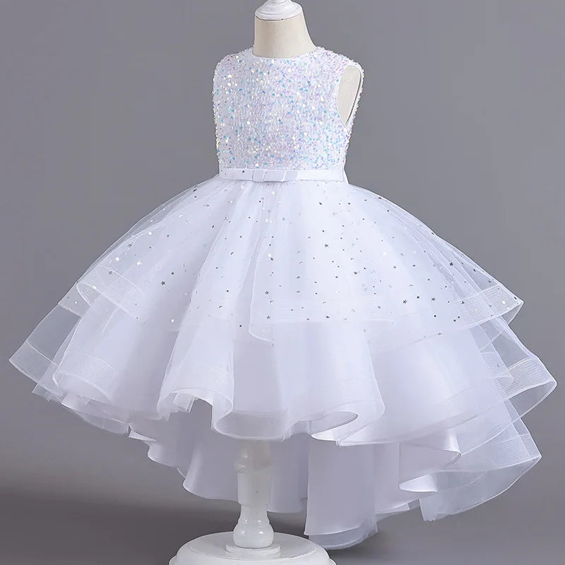 Flower Girls Princess Sequins Baby Wedding Christmas Party Trailing Dress Teenager Children Kids Elegant Vestidos for 3-15Years
