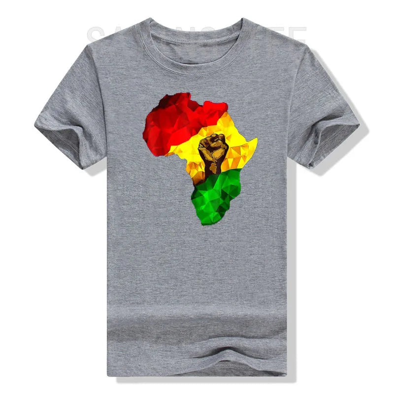 Africa Map Rising Hand Juneteenth African Pride Freedom Day T-Shirt Black History Apparel Streetwear Black-proud Graphic Tee Top