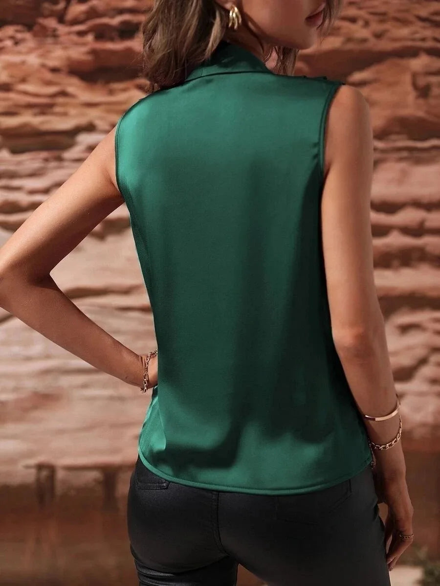 Spring Summer Sleeveless Satin Ruffled Blouse European American Style Sexy Shirt Cross Border Fashion for Women