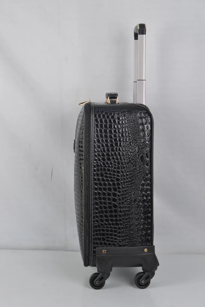 Crocodile pattern leather rolling luggage 16/20/24 inch boarding trolley suitcase real leather men's and women's travel luggage