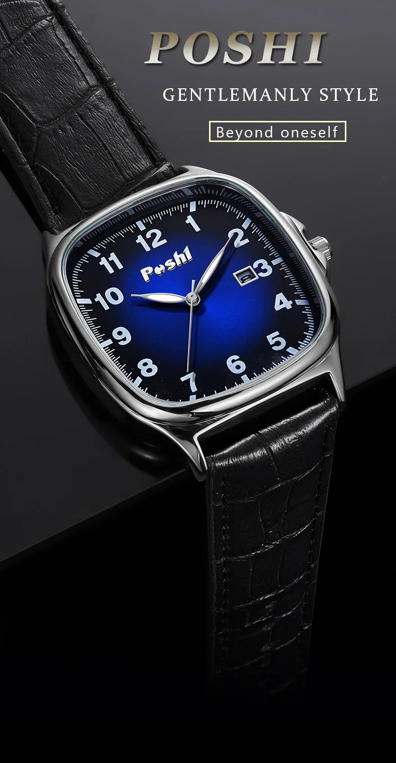 POSHI Men's Quartz Watches Leather Strap Casual Men Wristwatch Waterproof Date Luminous Luxury Business Watch for Man Male Gifts