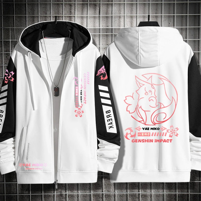 Anime Genshin Impact Yae Miko Cosplay Costumes Unisex 3D Hoodie Sweatshirt Zipper Hooded Jacket Outerwear