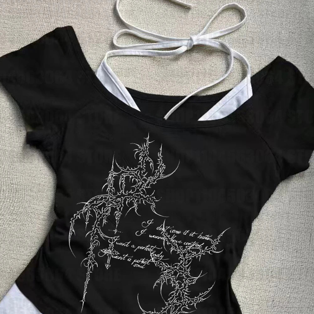 Y2K style clothing Gothic style street wear women's sexy tops retro printed patterns women's retro girl style 90s shirt tops