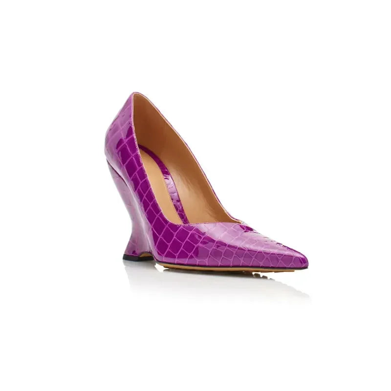 Summer 2024 New High Heels Thick Sole Thick Heel Lacquer Leather Shallow Mouth Pointed Fashion Sexy Women's Oversized Shoes