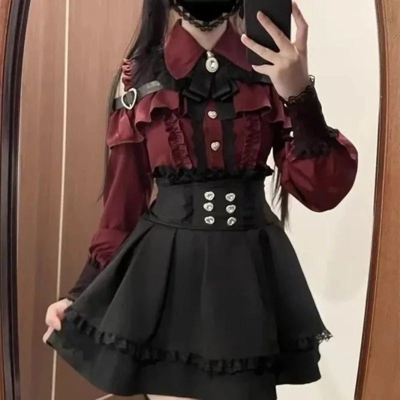 Gothic Vintage Lace Y2k Mini Dress Women Design Streetwear Black Lolita Slim Dress Long Sleeve Elegant Dress Spicy Girls