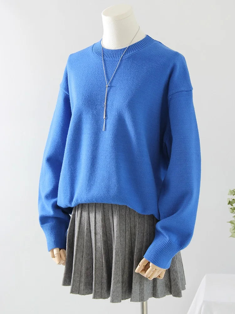 Oversize Burgundy Womens O Neck Knitwear Sweater Warm Winter Pullover