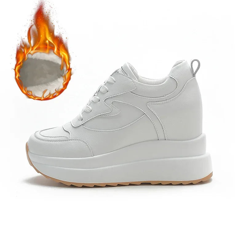 Women's Sneakers Genuine Leather Womens Casual Shoes Thick Sole Increase Height 10cm Women Sneakers Breathable Shoes Botas Mujer