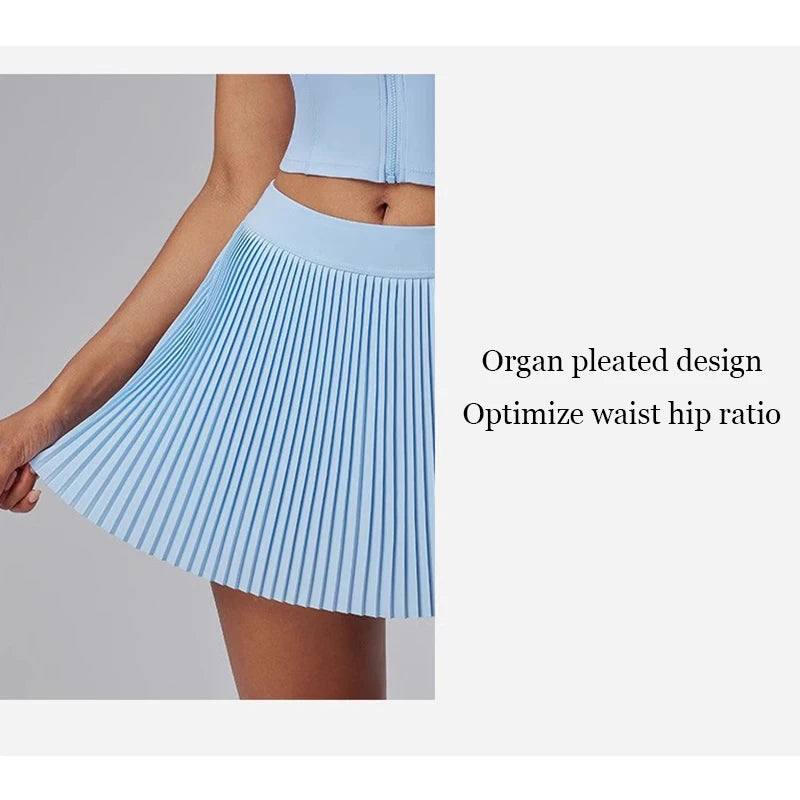 Women's fitness pants skirt, 2025 new accordion pleated design fake two-piece anti light leakage