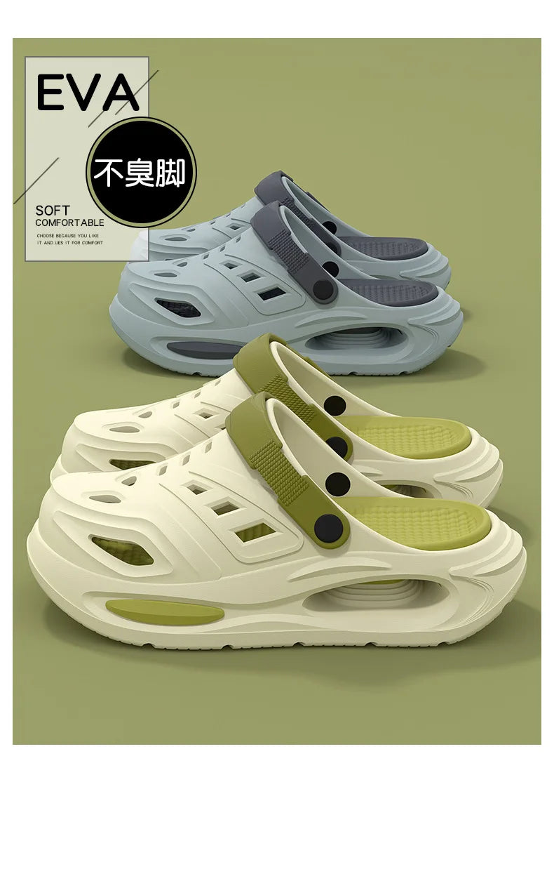 Thick-soled hole shoes for men, summer outdoor toe-caps slippers, sports sandals with anti-slip and sand-crawling feeling