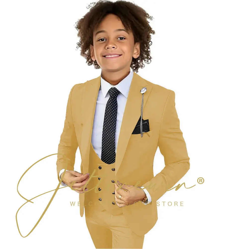 Boys Suit Peak Lapel 3 Pieces Jacket Vest Pants Black Formal Tuxedo Child Blazer Party Dress Wedding Set conjuntos de blazer