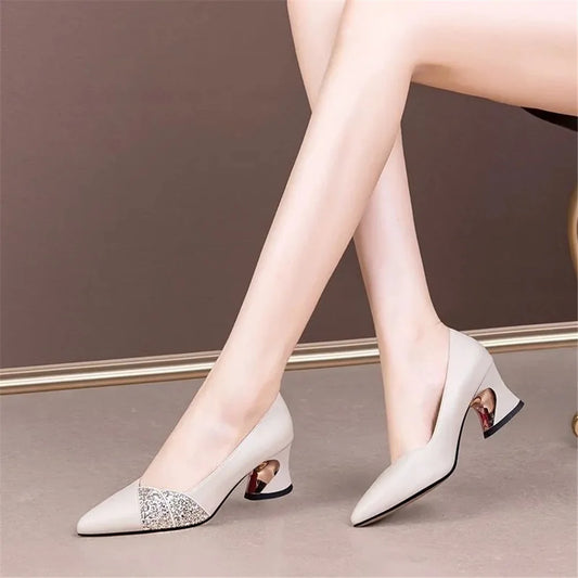 zapatos de mujer women fashion round toe elegant black plaid pattern slip on square heel shoes lady career office pumps ha12